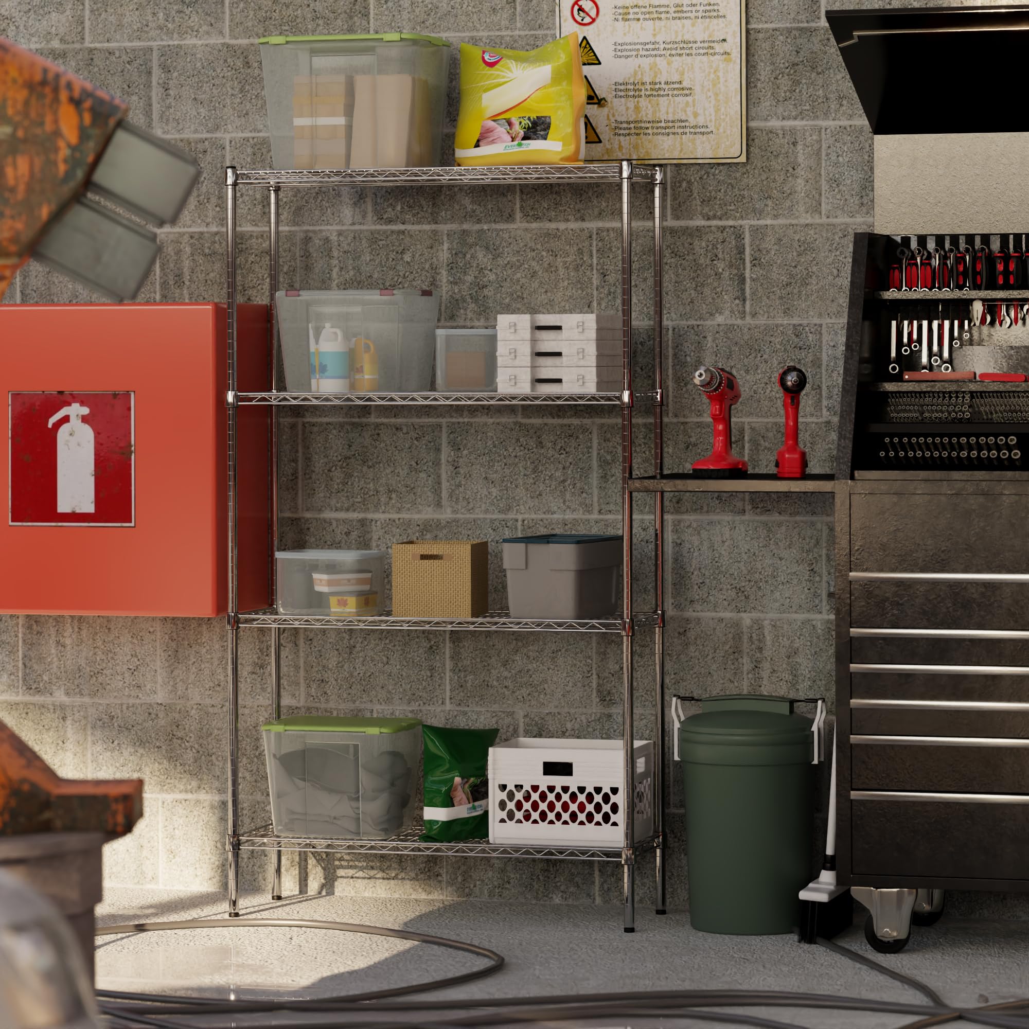 Amazon｜深さ14インチ x 幅42インチ x 高さ74インチ 4段クローム